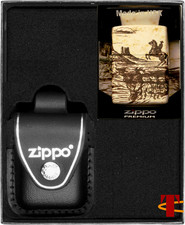 ZIPPO® Geschenkset Wild-West-Design Feuerzeug & Lederetui, Schwarz