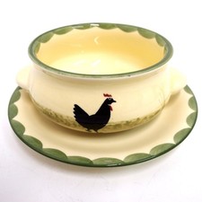 Suppentasse Tasse Unterteller Zeller Keramik Fayencerie Hahn und Henne 2 tlg.