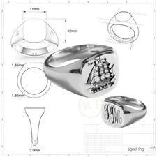Ihre Familie Crest Kissen Signet Ring Intaglio 925 Sterlingsilber Hm 12 x 11mm