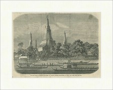 Die große Pagode in Bangkok Audienz König von Siam Thailand Holzstich E 26713