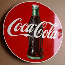COCA COLA Altes Emailschild Atlanta datiert 1990 MAKELLOS Limonade GREEN BOTTLE