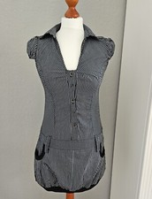 Minikleid schwarz weiß gestreift Gr. S 36, Taschen + Kragen, Punk Gothic Kleid