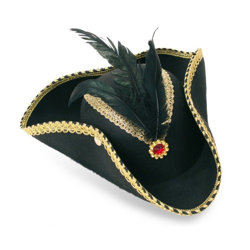 Piratenhut schwarz mit federn - mit,