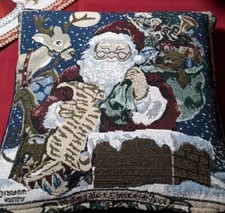 Hübsches DEKO Kissen"Santa"Gobelin Beidseitig Hülle+Echtfeder Füllung 36x36 Neu!