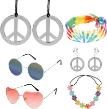 7Pcs Hippie Accessoires Set Hippie Kostüm 60er 70er Zubehör Disco Kostümzubehör