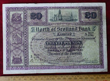 1930 North of Scotland Bank Limited £20 Twenty Pound Banknote -{ A 0100/0291 }-