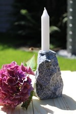Granit blau weiß Stab Kerzenhalter Vase schwer 990 Gr. 13 cm Natur Stein