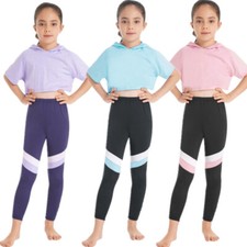 DE Mädchen Trainingsanzug Sportanzug Crop Tops mit Hose Tanz Yoga Jogging Outfit