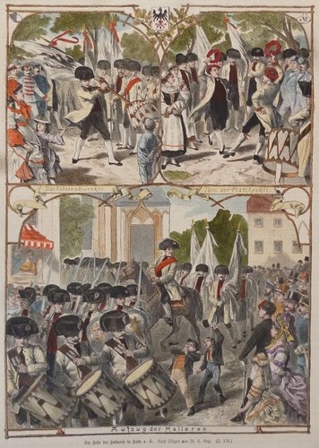 Kolorierter holzstich die - kolorierter,