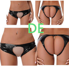 DE-Damen Wetlook Lederoptik String Tanga Slips Sexy Low Taille Höschen Dessous