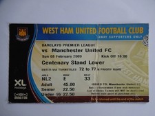 2008/09 Premier League West Ham United - Manchester United Ticket Stub