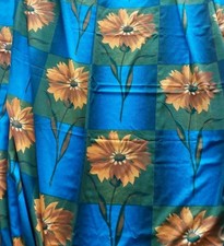 Vintage Vorhang Stoff Store Blau Grün mit großen Sonnenblumen 60er