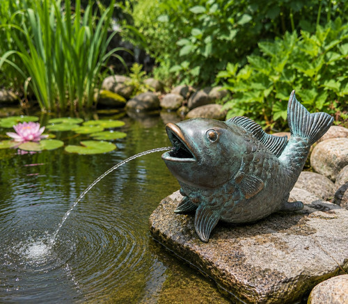 Bronzefigur wasserspeier fisch - bronzefigur,