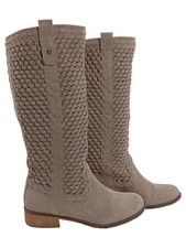 Jette Joop Damen Stiefel Wildleder Beige Gr. 38.5 Casual Lochmuster