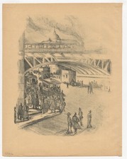 Lithographie 1910 Am Bahnhof Friedrichstraße Rudolf Grossmann Berliner Bilder II