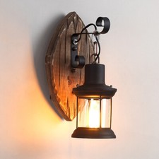 Antik Retro Vintage Industriell Holz Wandleuchte Wand Lampe Wandleuchter E27 E26