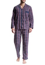 GÖTZBURG Pyjama Schlafanzug Herren Nachtwäsche 2-teilig lang blau Baumwolle