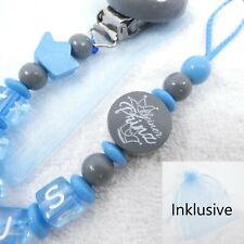 Schnullerkette mit Namen, grau, blau, kleiner Prinz, Krone, Junge, Baby, Geburt