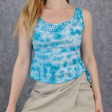Insync Pailetten Top 36 S Kurz Blau Weiß Bauchfrei Baumwolle Vintage Y2K