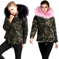 Warme Winter Jacke Parka XXL Webpelz Kapuze Teddyfell gefüttert Camo Army khaki
