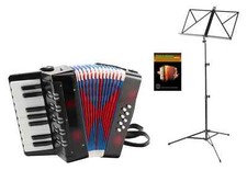 8-Bass Kinder Akkordeon Set Schwarz Schulterriemen Notenständer Akkordeonschule