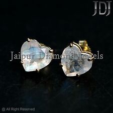 Solid 14K Gelbgold Ohrstecker Natur Regenbogen Mondstein Edelstein Herz Schnitt