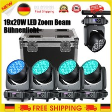 4Stk 19x20W LED Zoom Beam Wash Moving Head Bühnenlicht + Flightcase RGBW DMX DJ