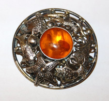 vintage Stab Brosche Fischland Bernstein Anstecknadel 835 Silber