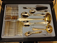 ++ Top  70tlg. Besteckkasten SBS Solingen 23 / 24 ct. vergoldet, nie benutzt ++