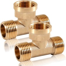 1/2 Zoll T-Stück Messing 2 Stück Wasseranschluss 90° Verteiler Rohrverbinder