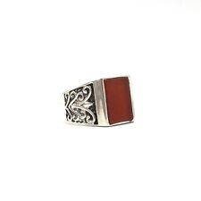 925 Silber Herren Ring Bandring roter Karneol vintage Siegel Schmuck 21.3mm / 67