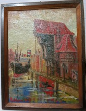 Antik alt Gemälde, Danzig Krantor  (Polen ) 1949, Deutscher Maler, Impressionist