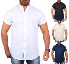 Herren Hemd Leinen Baumwoll Mix Carisma Stehkragen kurzarm regular fit 9337