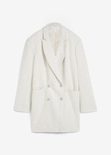 Bouclé-Longblazer mit Glitzerfäden Gr. 40 Wollweiß Damen Long-Blazer Mantel Neu