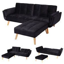 B-Ware Schlafsofa MCW-K18 mit Ottomane, Schlaffunktion 218x175cm, Samt schwarz
