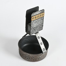 Streichholz-Halter mit Aschenbecher Metall Kunsthandwerk 50er Hammerschlag-Optik