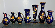 Echt Kobalt Blau Porzellan -7 Vasen mit Blüten-gestempelt