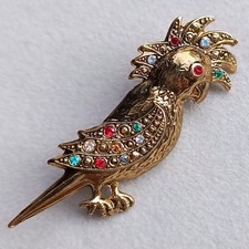 Vintage Ara Brosche Vogel Papagei Brosche Gold Ton mit Strass 70er