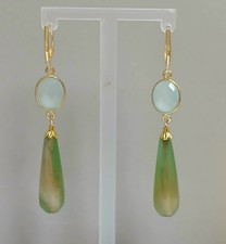 Ohrringe Aqua Chalcedon Brisur 925 Silber gold NEU Tropfen Pampeln türkis grün