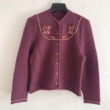 Trachten Strickjacke Lila Goldknöpfe Stickerei Schurwolle Handarbeit ca. Gr. 42