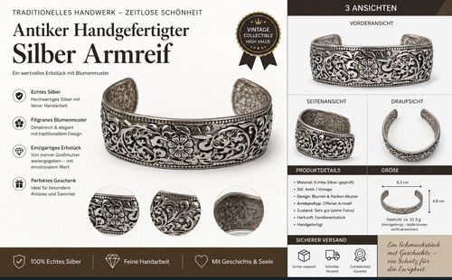 Vintage silber armreif floral - vintage,