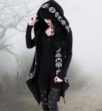 Gothic okkult Mantel Jacke Restyle Kimono Mond moon hoodie Kapuze M L XL S