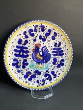 Majolika Wandteller Speiseteller  Dipinto a Mano Blauer Hahn Deruta 25,5cm