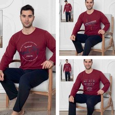 Herren Pyjama Schlafanzug Set Baumwolle Lang C-41