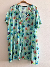 Gudrun Sjöden Tunika mint Blumendruck / Wasserfarben Baumwolle Wellensaum Gr XL