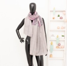 BECKSONDERGAARD Schal Grau Rosa Geometrisch Tuch Groß Wolle Seide Halstuch