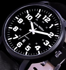 Alain Miller Herren Armband Männer Uhr Schwarz Weiß Datum