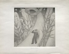 Erich Hahn Berlin Traumstraße mit Mann Stadt Häuser 1978 Surreale Zeichnung