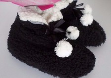 Hüttenschuhe hohe Hausschuhe Warme Puschen Schwarz ABS-Sohle Gr.28-31 NEU 