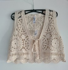 Neu! Damen Häkelweste Natur